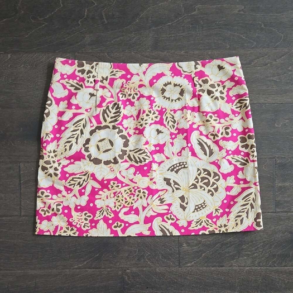J.Crew 100% Cotton Palace Floral Mini Skirt Size 8 Magenta Pink Cream